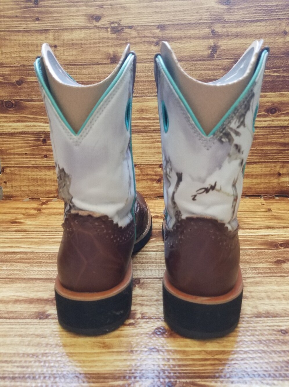 Ariat Fatbaby Camo Western Boots Brown Teal Leather Cowgirl 9.5 B 10009503 Boxed - Picture 6 of 16